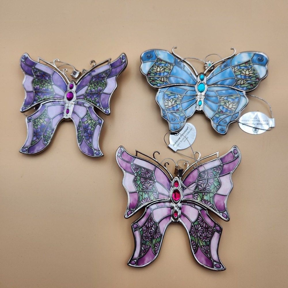 Bradford Exchange Silkin Wings Heirloom Porcelain Butterfly Ornament Set #12